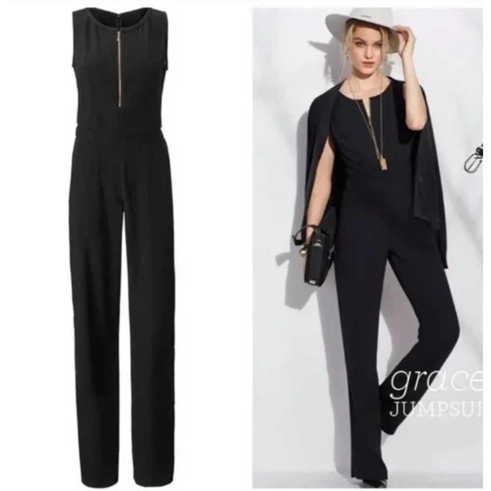 Cabi Grace Jumpsuit Size 12 Black Zip Front Sleeveless Wide Leg Style 3340 - Picture 2 of 10